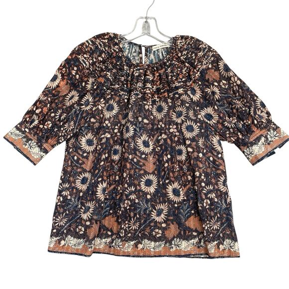 Ulla Johnson Floral Blouse in Navy and Rust - Picture 1 of 12